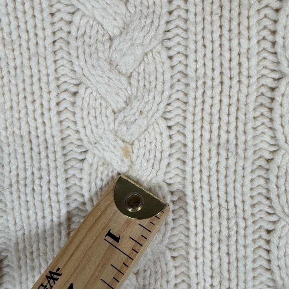 Polo Ralph Lauren Wool Linen Blend Ivory Cable Knit Sweater Brown Elbow Patches - Picture 4 of 8